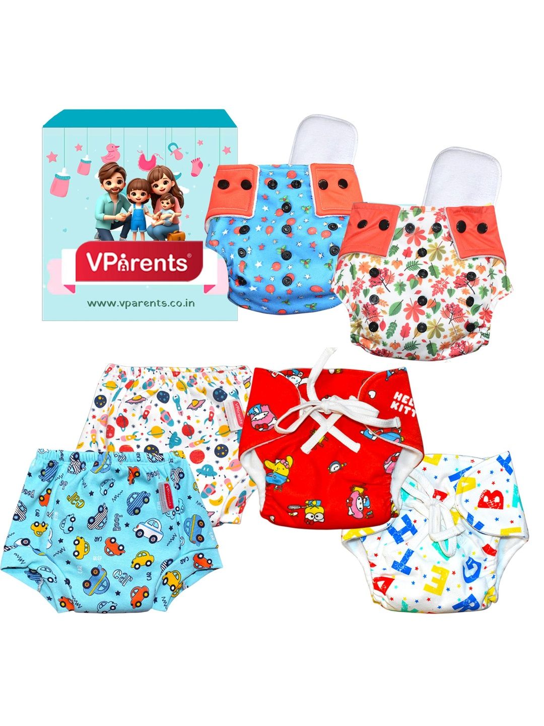 VParents Infants Set Of 6 Printed Padded Reusable Underwear Nappies & Cloth Diaper-picture-1