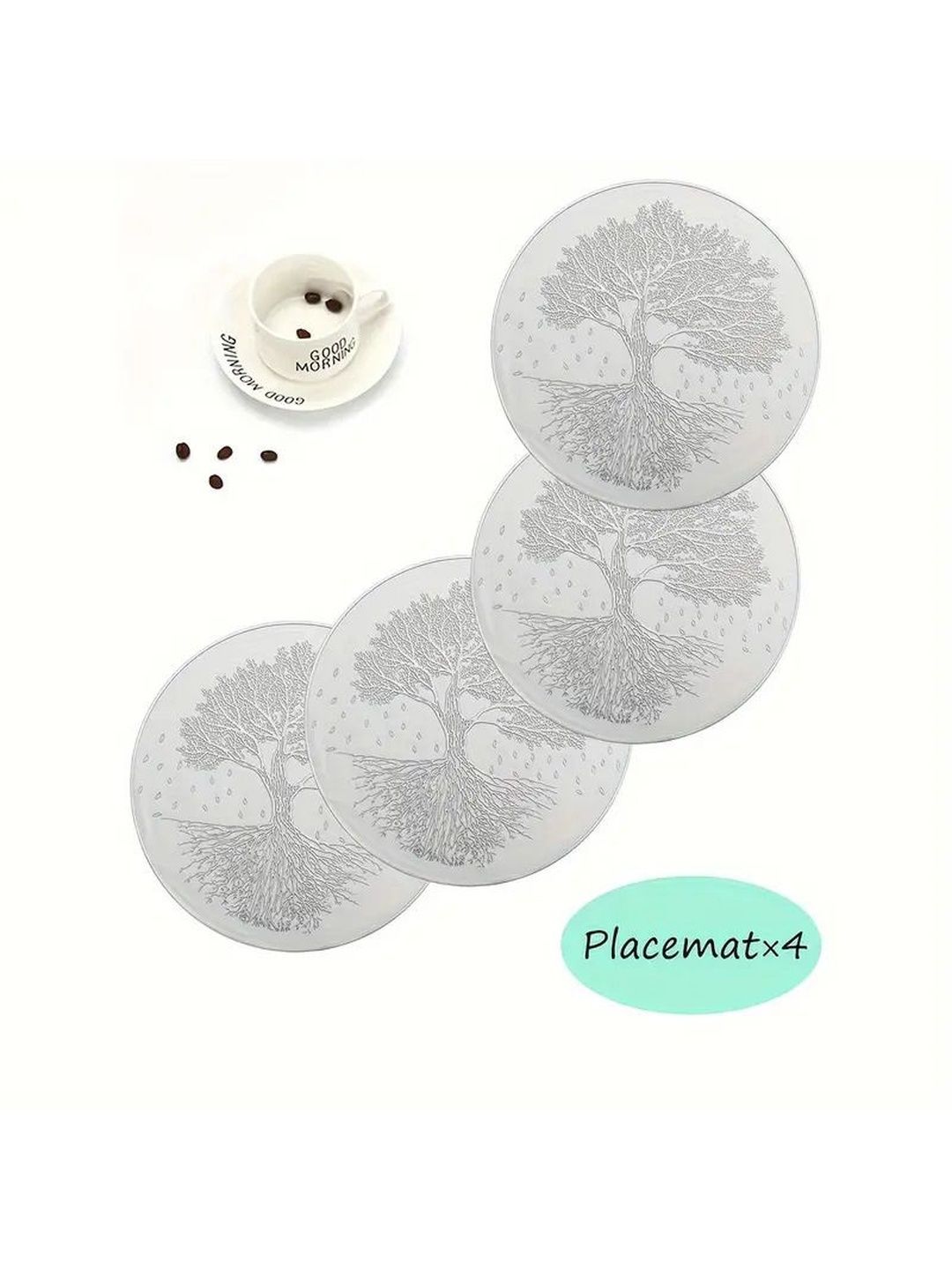 DPA Collection 4Pcs Grey & White Textured Waterproof Table Placemats-picture-40