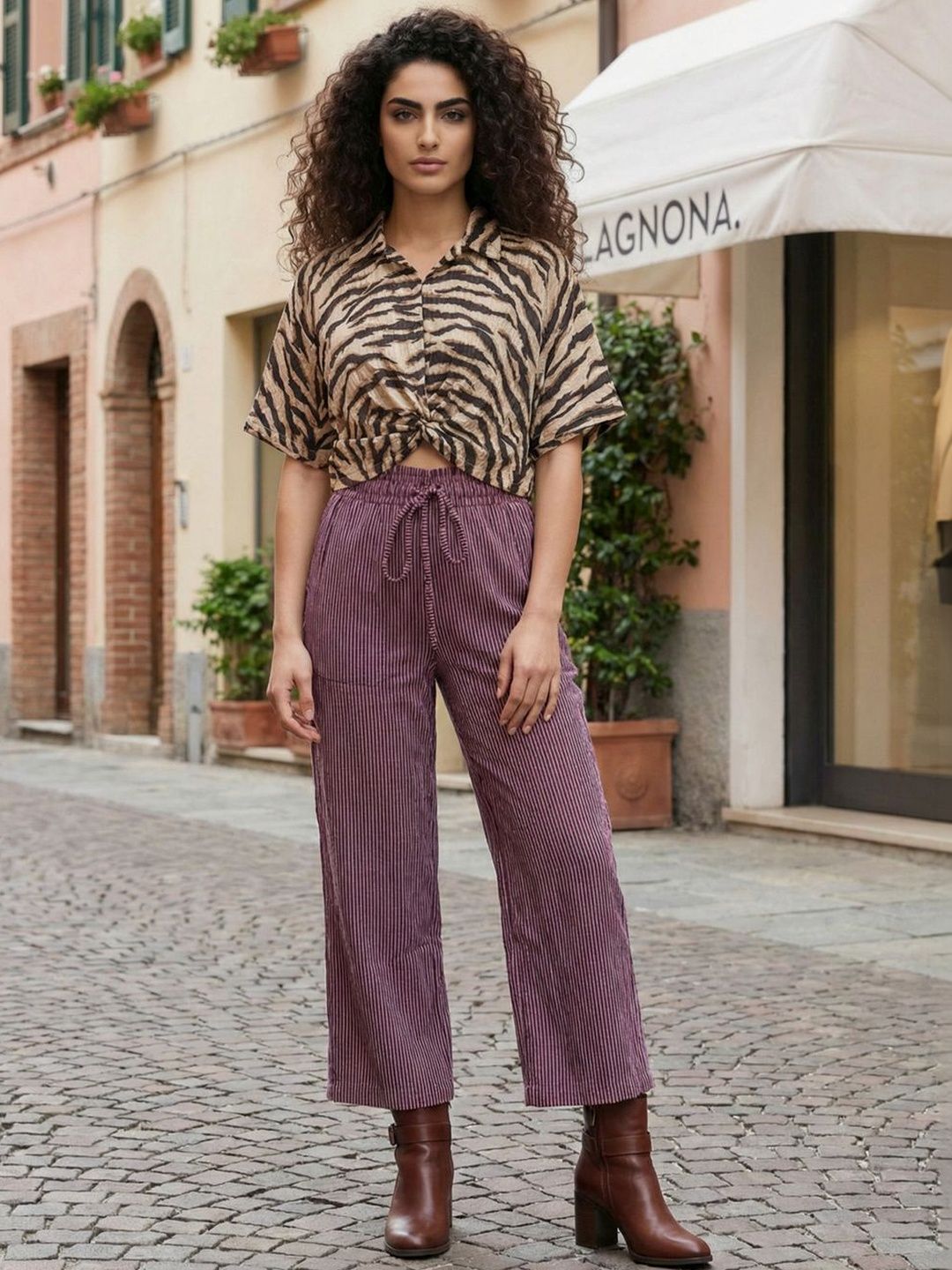 zuri Women Striped Relaxed Straight Leg High-Rise Easy Wash Trousers-picture-27