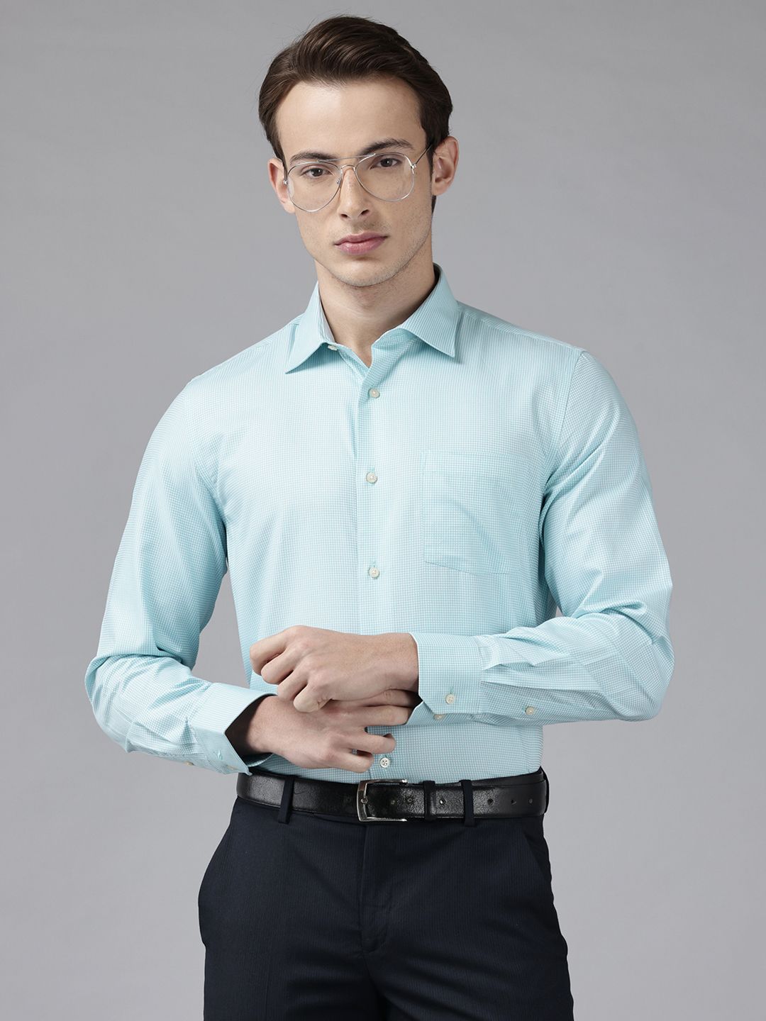 Blackberrys Slim Fit Gingham Checked Spread Collar Pure Cotton Formal Shirt-image-0