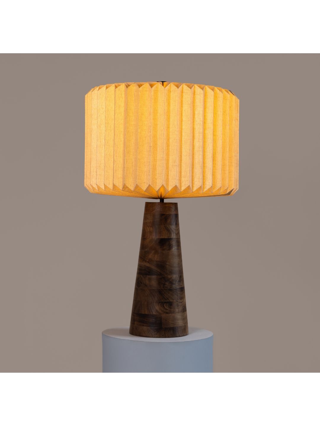 FIG White Textured Wood Contemporary Frusturical Shaped Table Lamp with Adjustable Cord and Bulb-picture-12