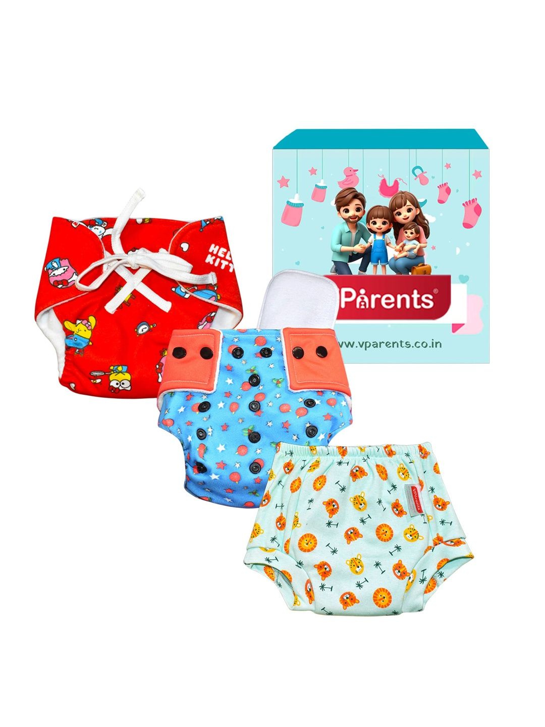 VParents Infants Set Of 3 Printed Padded Reusable Underwear Nappies & Cloth Diaper-picture-58