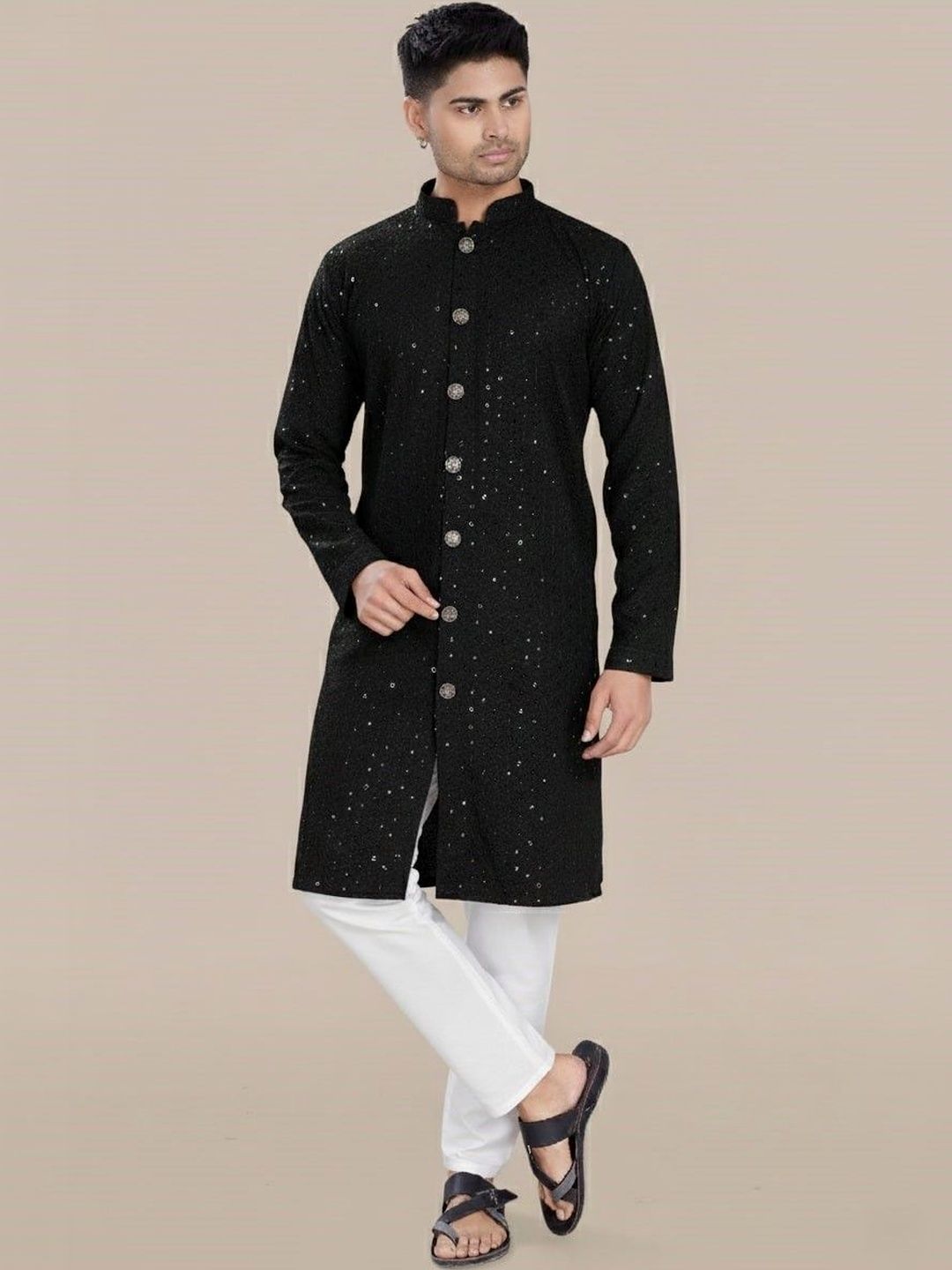 PulseIQ Men Geometric Chikankari Pathani Kurta-picture-10