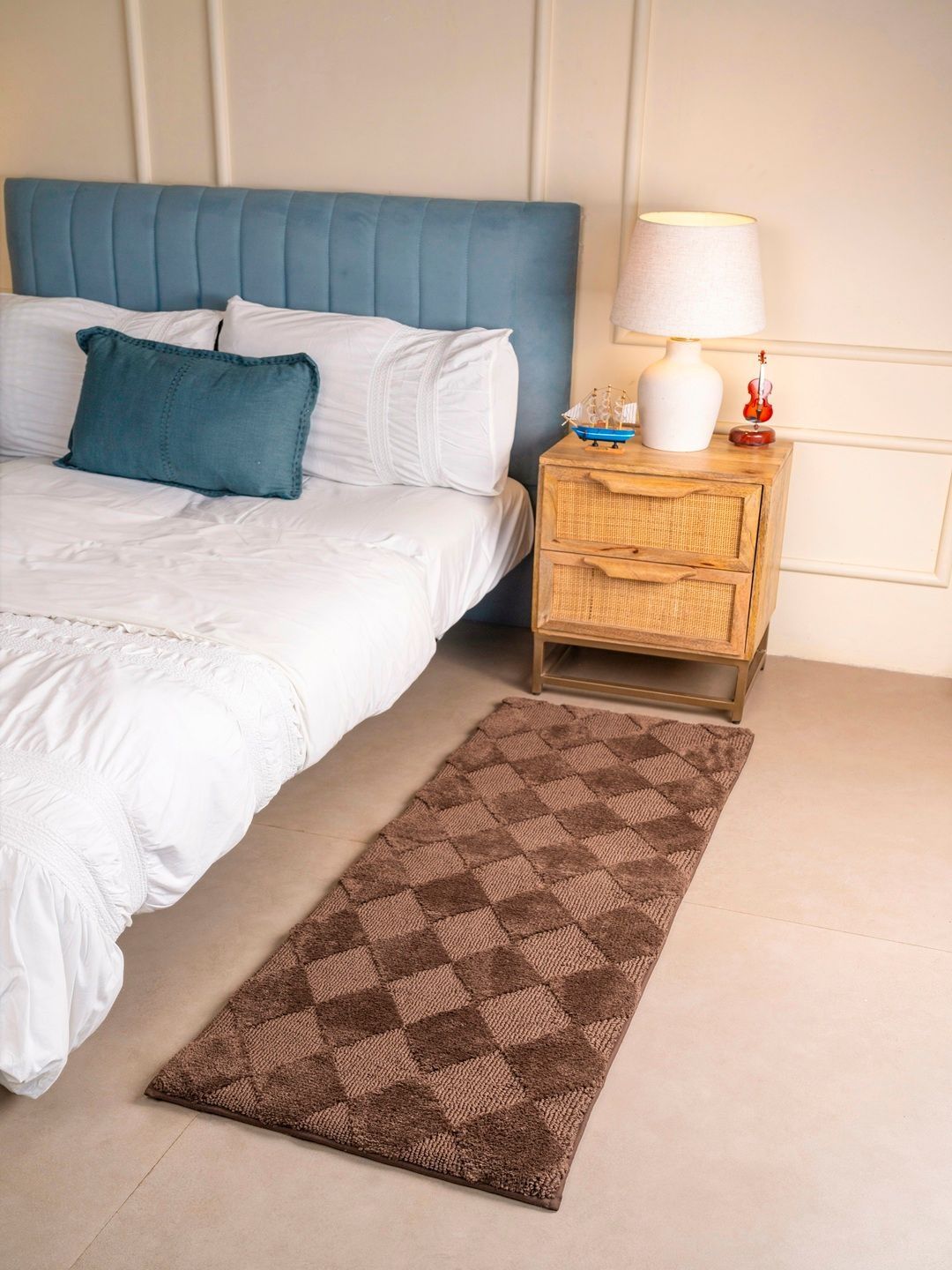 RALIA HOMES Brown Self Design Anti-Skid Bedside Floor Runner-image-24