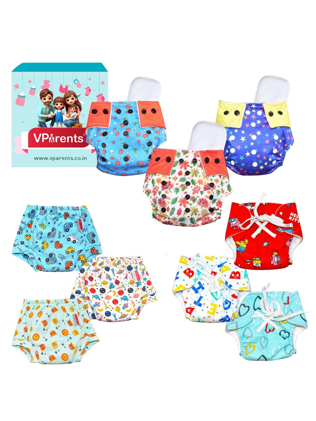 VParents Infants Set Of 9 Printed Padded Reusable Underwear Nappies & Cloth Diaper-image-13