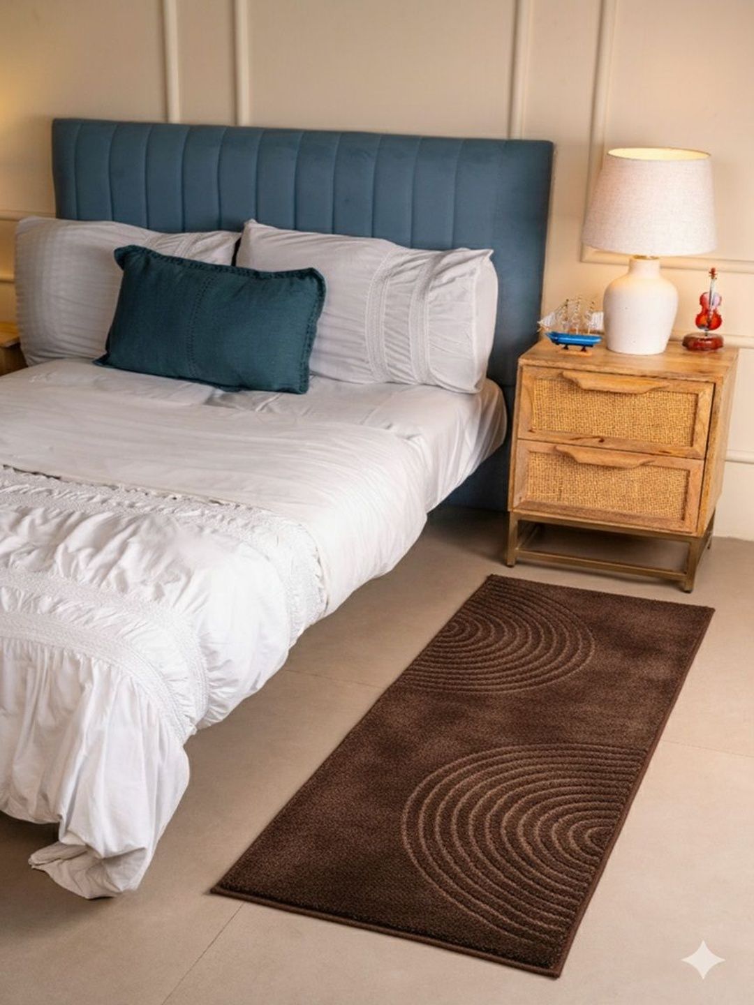 RALIA HOMES Brown Self Design Anti-Skid Bedside Floor Runner