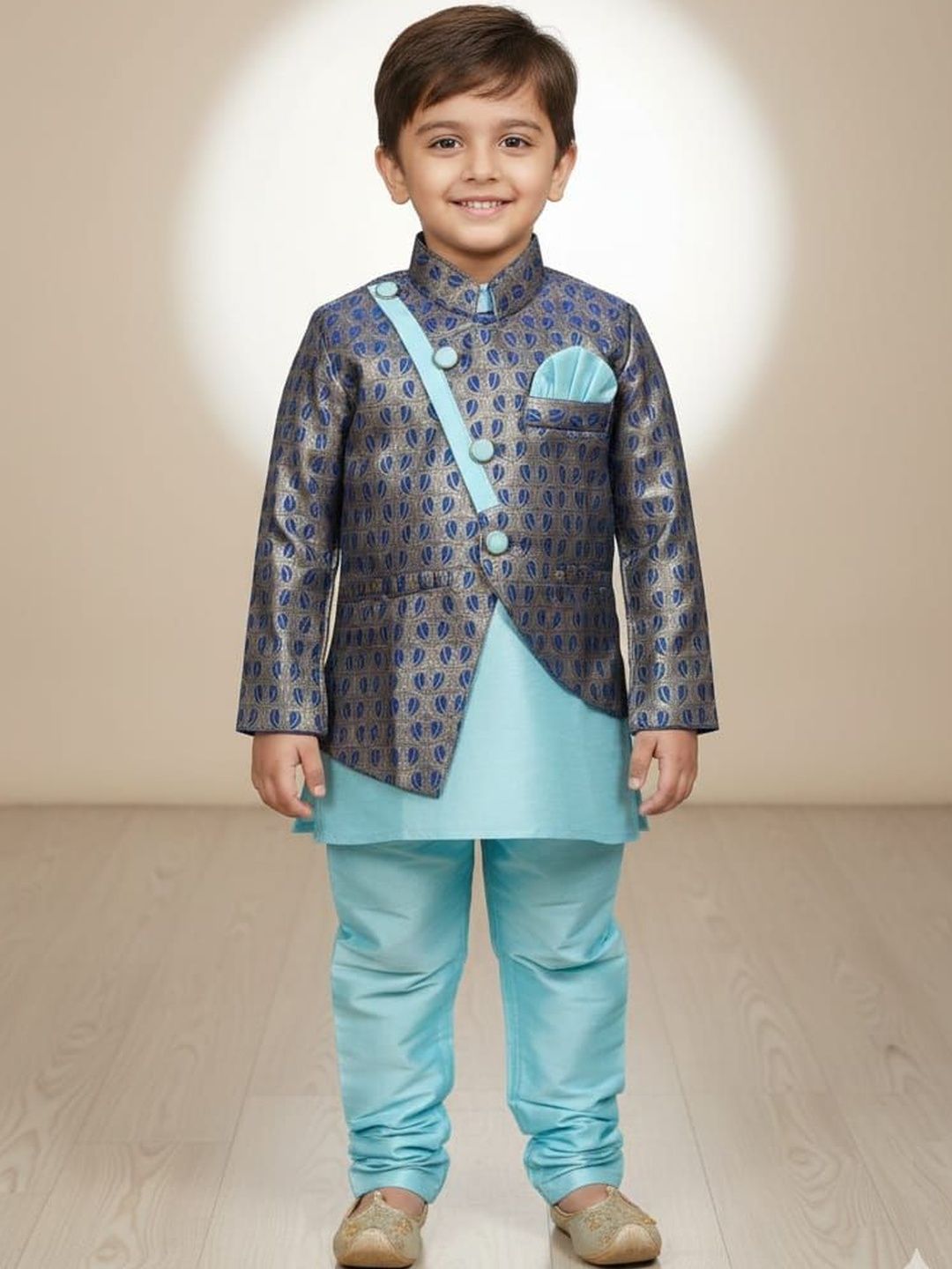 NEW GEN Boys Ethnic Motifs Panelled Kurta with Pyjamas-image-41