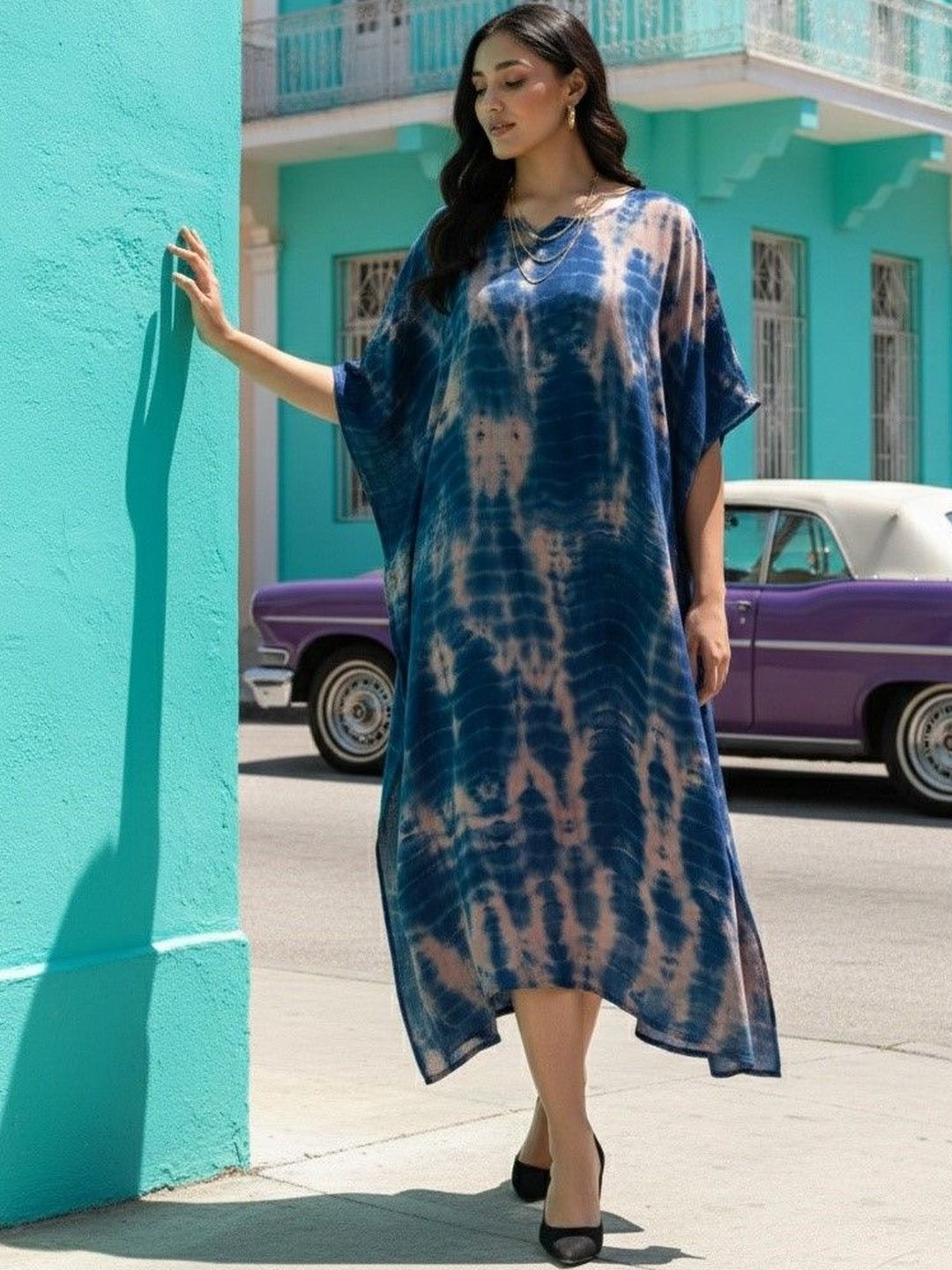 Maaesa Tie and Dye Dyed Kaftan Midi Dress-picture-35