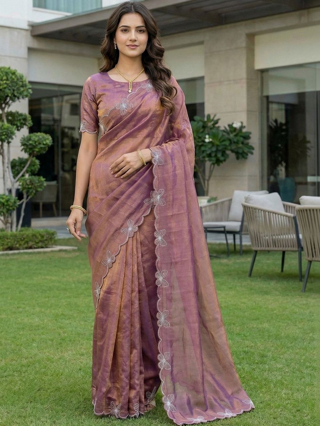 HERE&NOW Embellished Embroidered Satin Designer Saree-picture-10