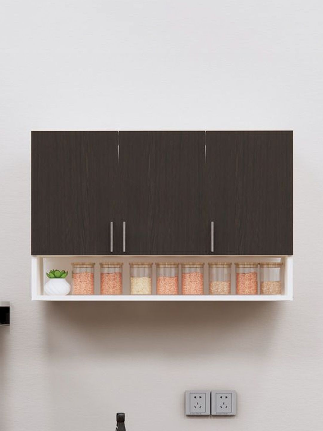 SPECIALITY PANELS Brown 3 Doors Modular Wall Mounted Kitchen Cabinet With Organizer Shelf-picture-16