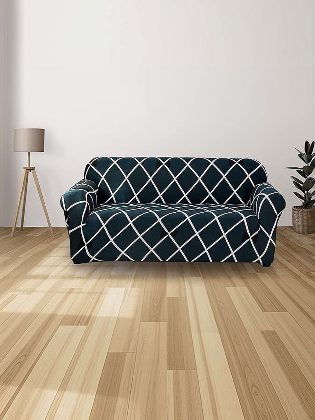 bbestilo blue & navy blue printed polyester 1 piece sofa cover with arms