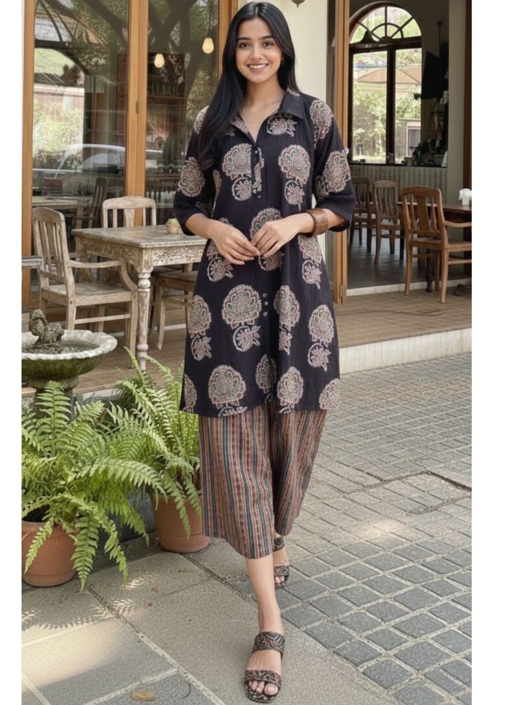 LERIYA FASHION Printed Shirt Collar Tunic & Trousers Co-Ords-picture-28