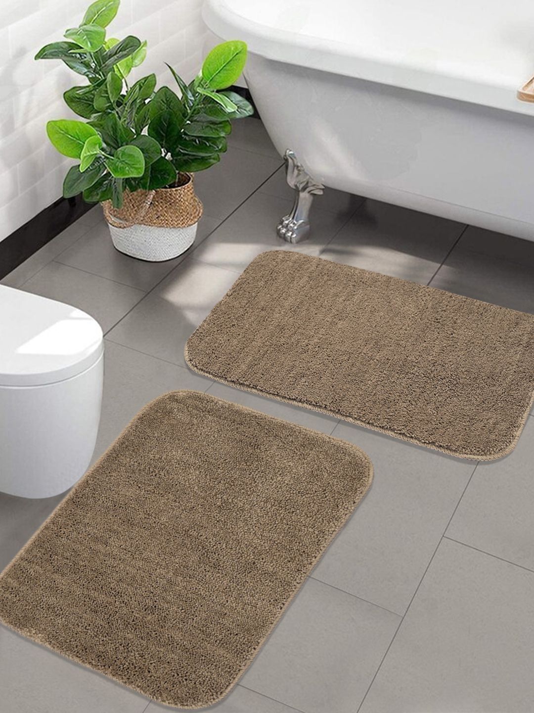 Saral Home 2Pcs Taupe 1300 GSM Microfibre Anti-Skid Bath Rugs-image-24