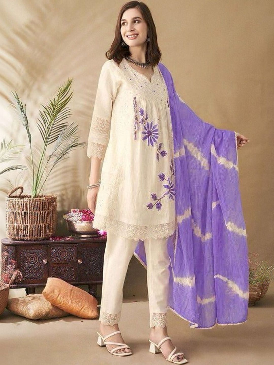 MILAAV Women Floral Embroidered Empire Thread Work Kurta with Trousers & With Dupatta-picture-31