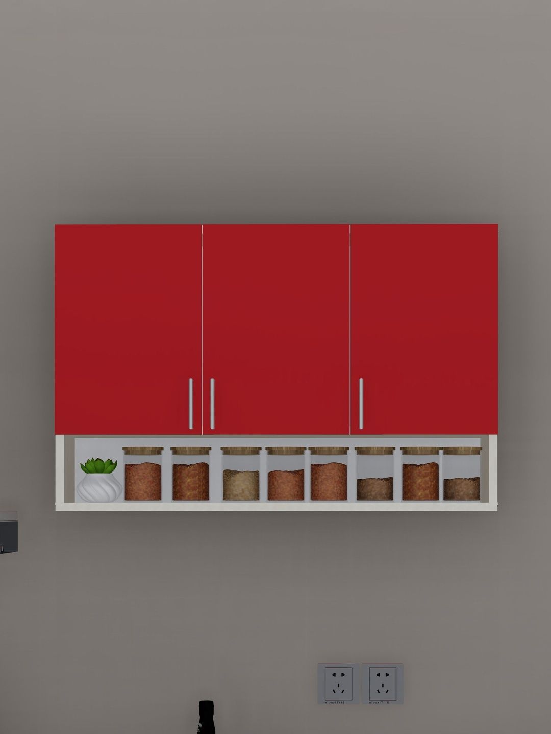 SPECIALITY PANELS Red 3 Doors Modular Wall Mounted Kitchen Cabinet With Organizer Shelf