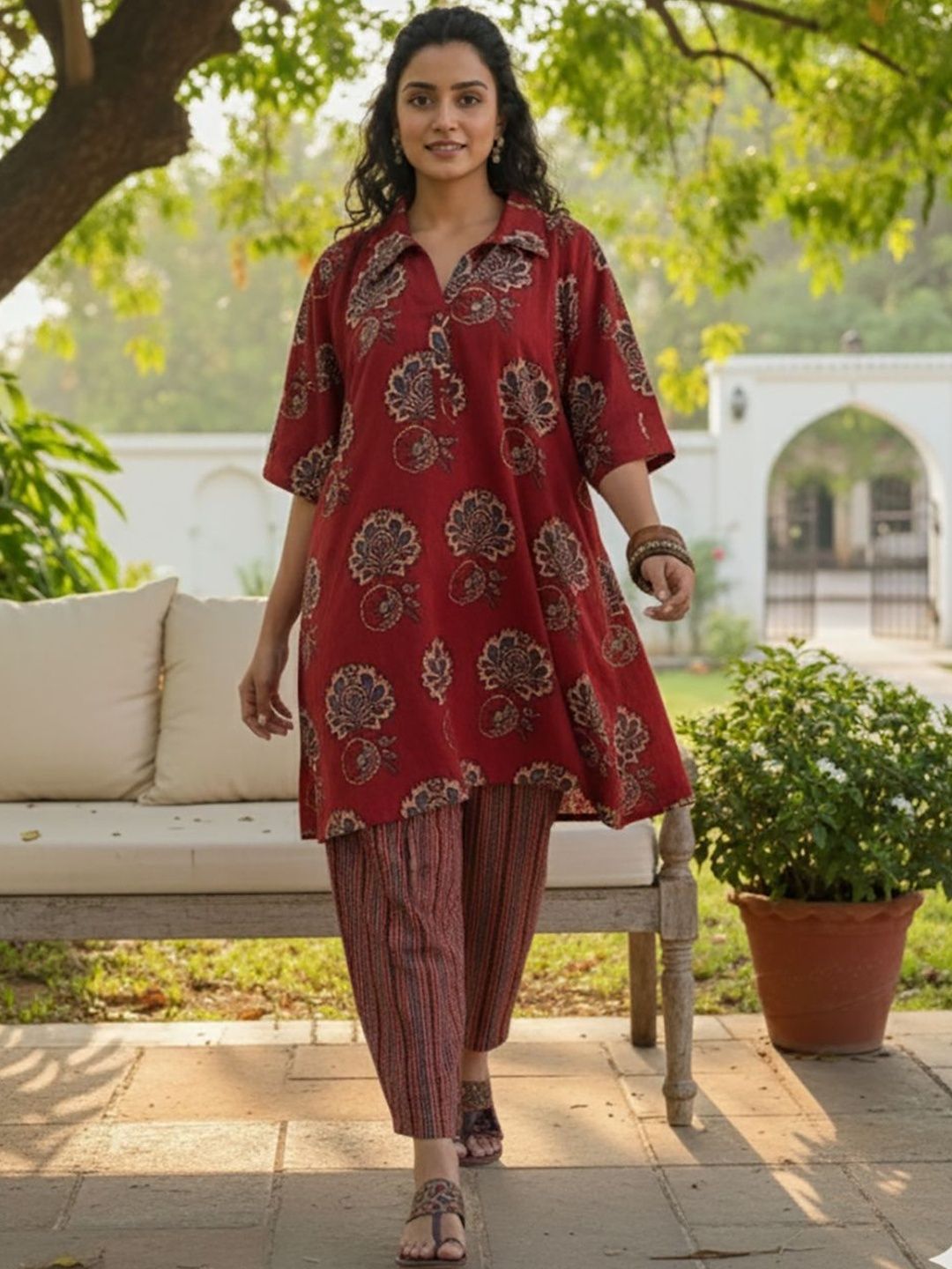 LERIYA FASHION Printed Shirt Collar Tunic & Trousers Co-Ords-picture-11