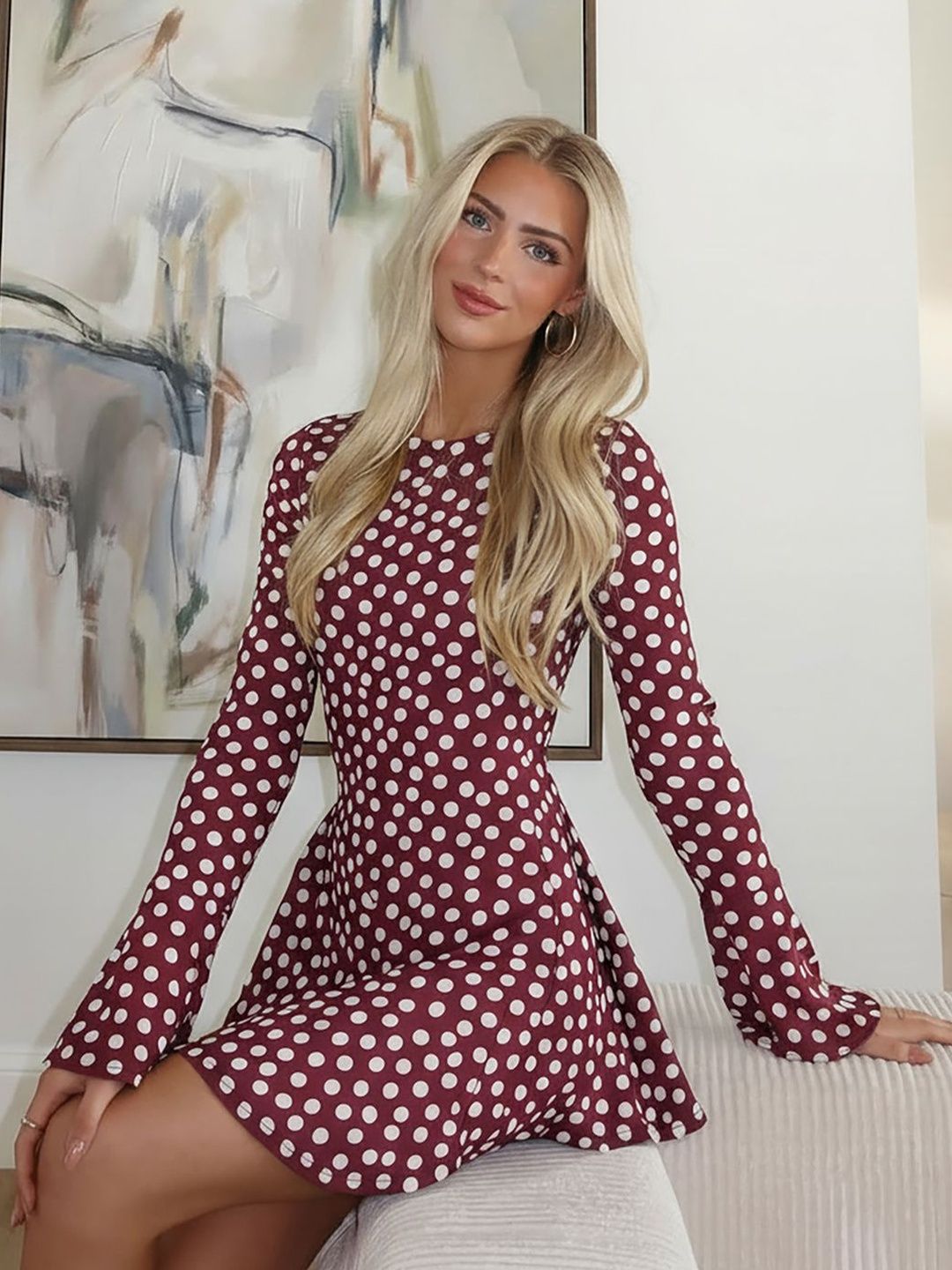 Zucchini Polka Dot Print Fit & Flare Mini Dress-picture-16