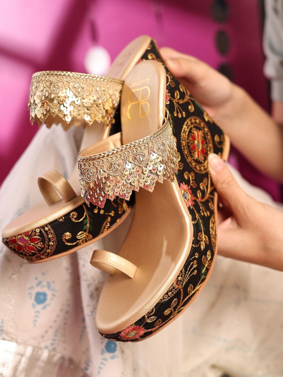 GLAM STORY Embellished PU Party Wedge Sandals-picture-22
