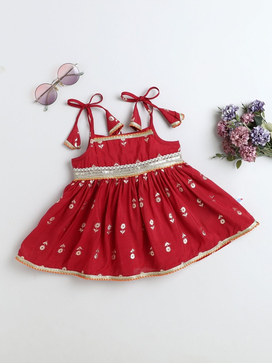 MANY FROCKS & Girls Cotton Maroon Ethnic Jhabla-image-32