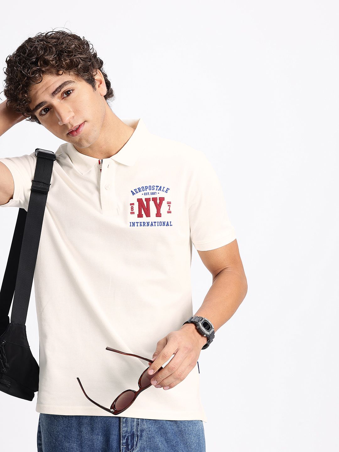 Aeropostale Typography Embroidered Pure Cotton Polo Collar T-shirt-picture-49