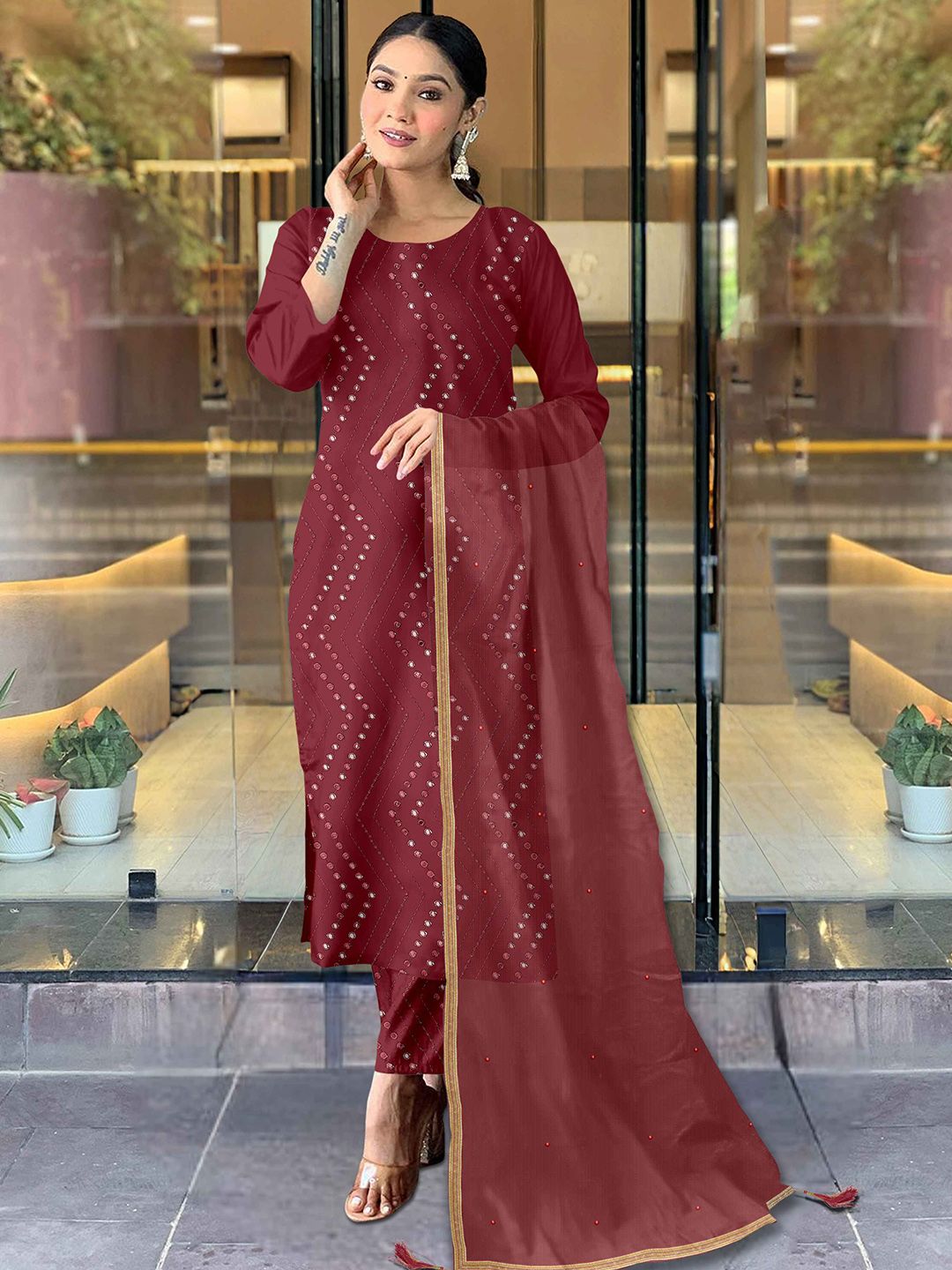 BAMSOM WEAR Women Printed Regular Kurta with Trousers & With Dupatta