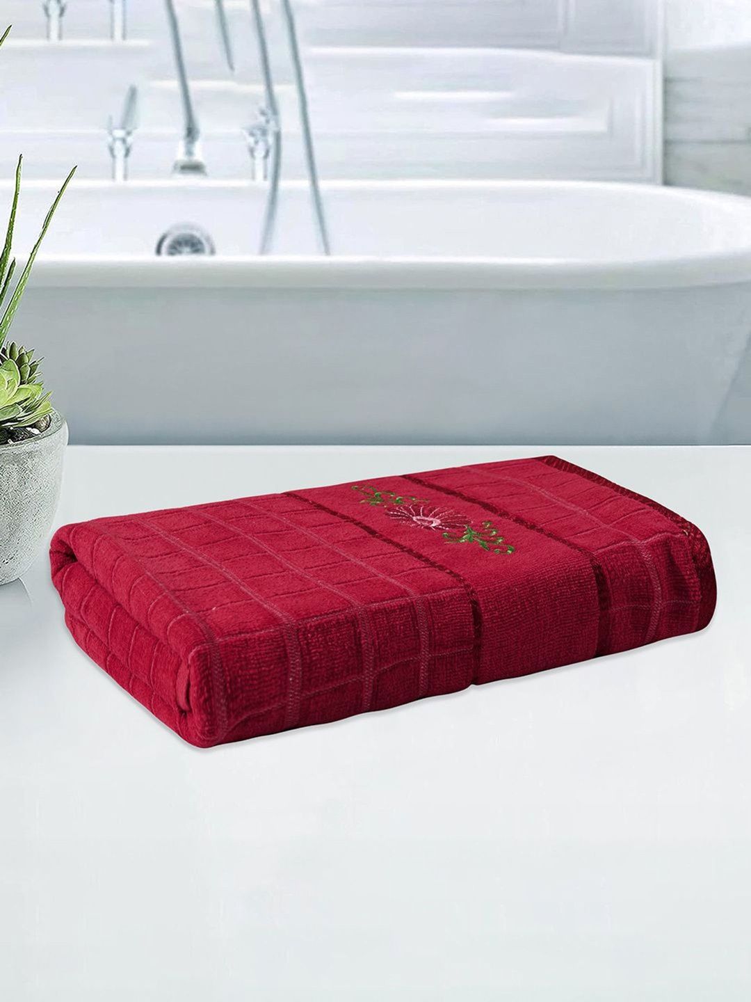 HOMESTIC Red & Maroon 1 Printed Cotton 260 GSM Bath Towel-picture-19