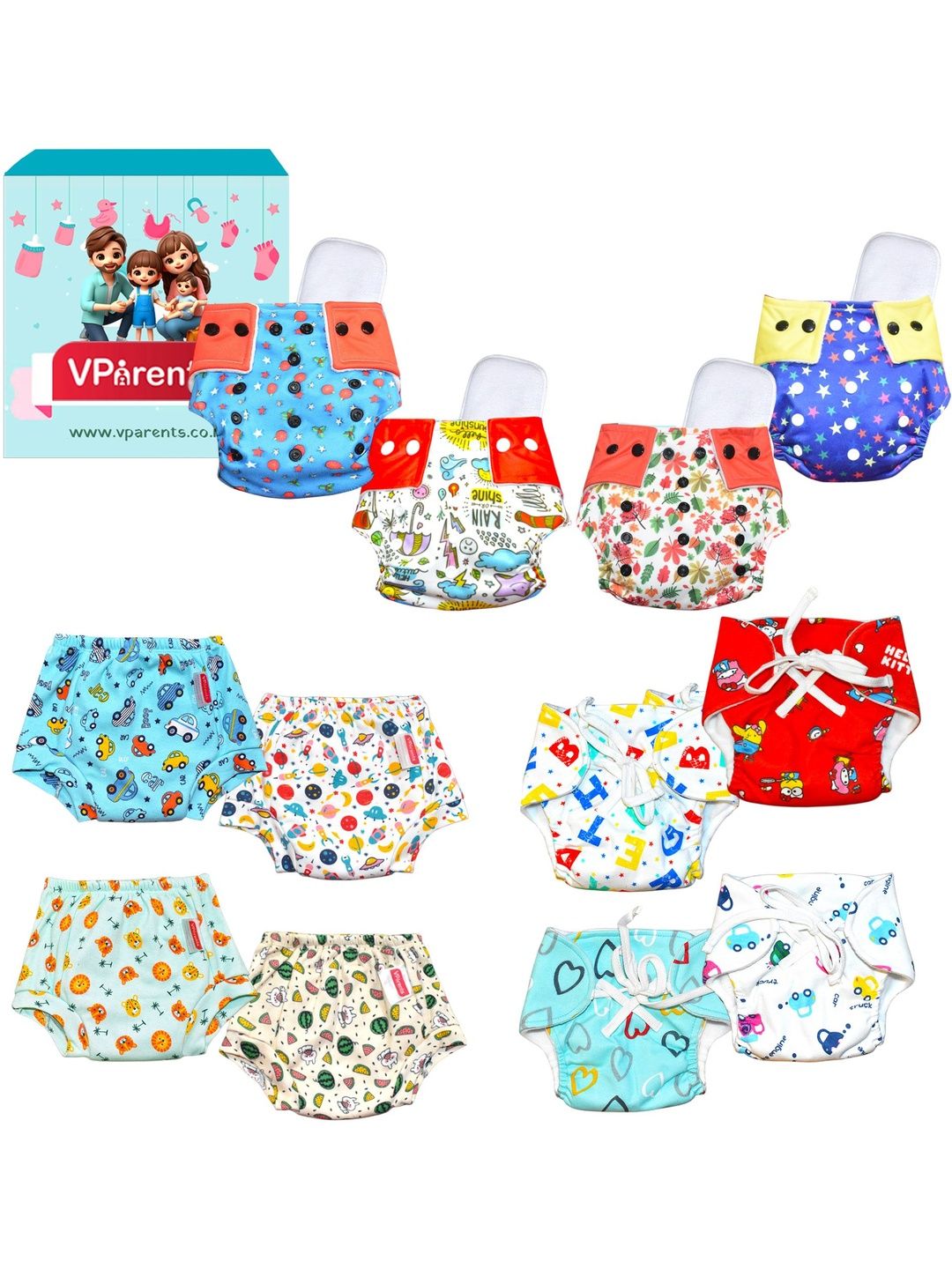 VParents Infants Set Of 12 Printed Padded Reusable Underwear Nappies & Cloth Diaper-image-14