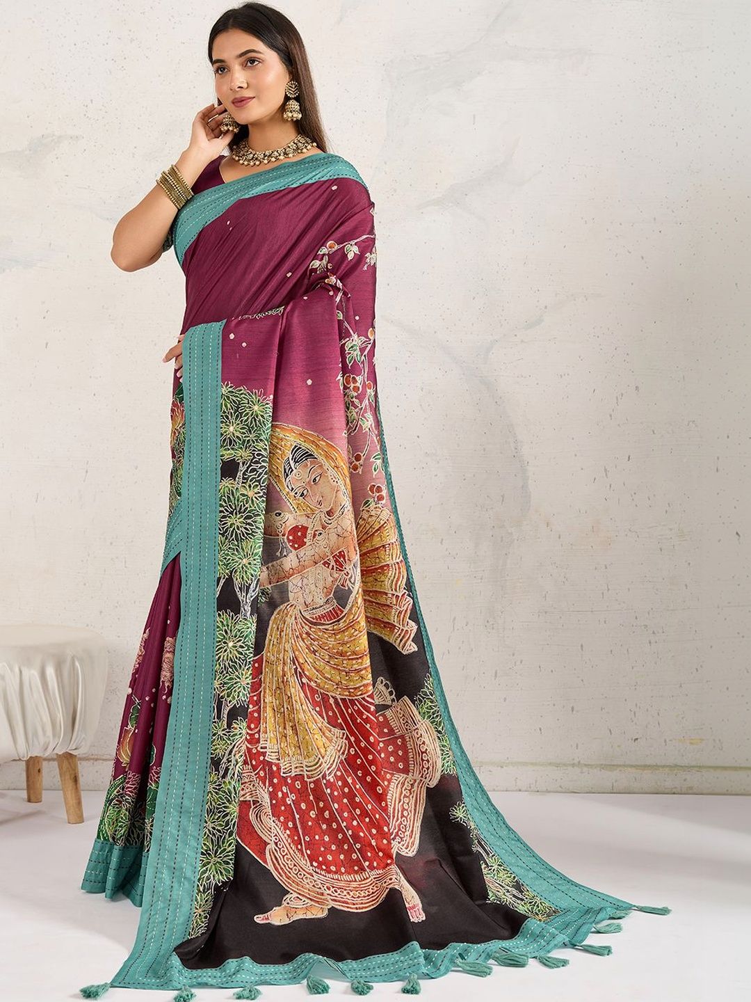 TASRIKA Ethnic Motifs Aari Work Silk Blend Designer Saree-picture-30