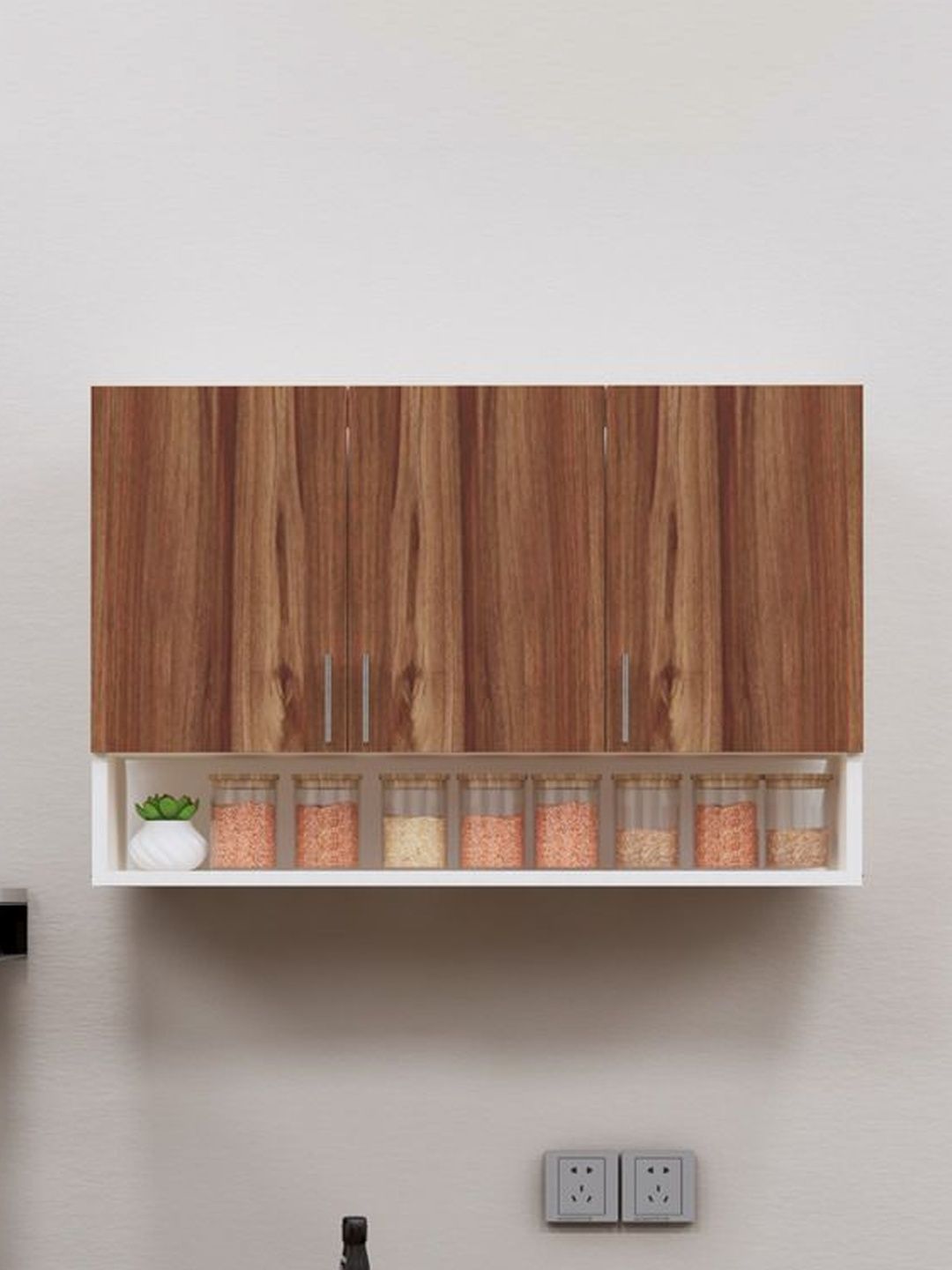 SPECIALITY PANELS Brown 3 Doors Modular Wall Mounted Kitchen Cabinet With Organizer Shelf