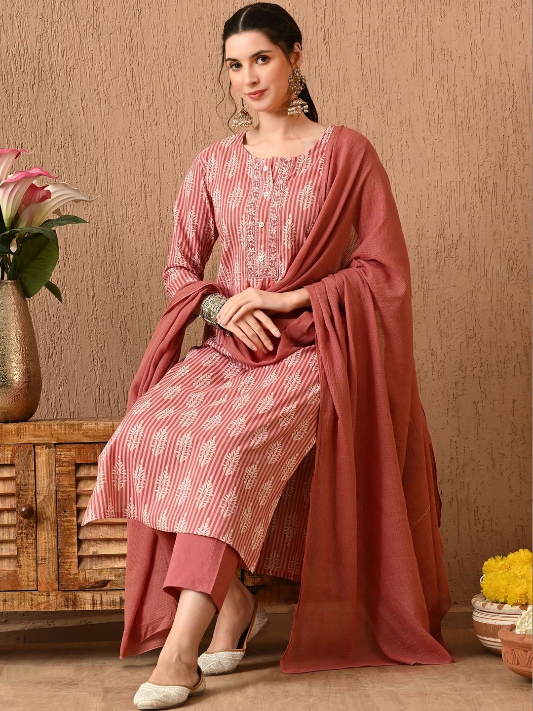 Anouk Rustic Women Printed Regular Pure Cotton Kurta with Trousers & With Dupatta-picture-33