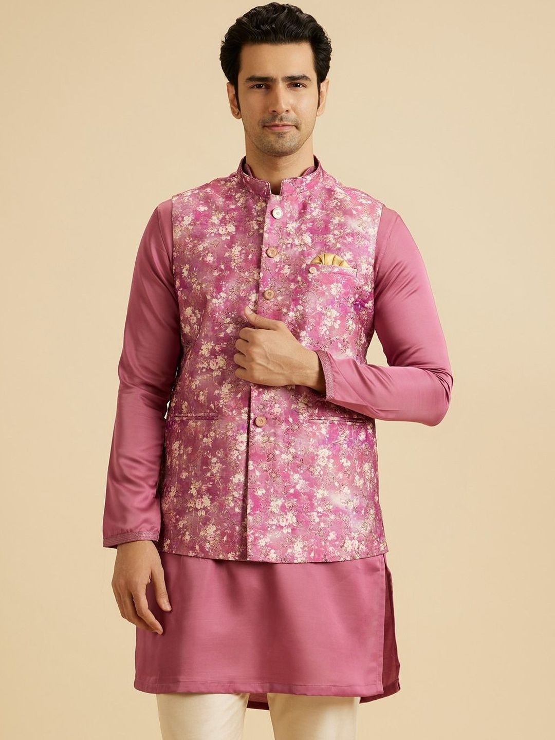 Manyavar Printed Mandarin Collar Nehru Jackets-image-18