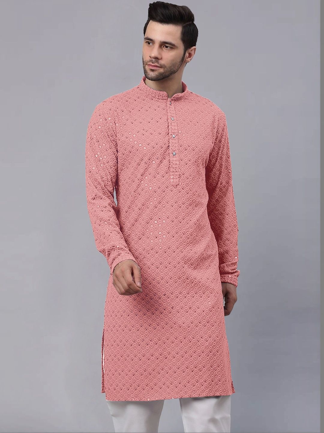 TARUNCOLLECTION Men Ethnic Motifs Regular Sequinned Kurta with Churidar-picture-25