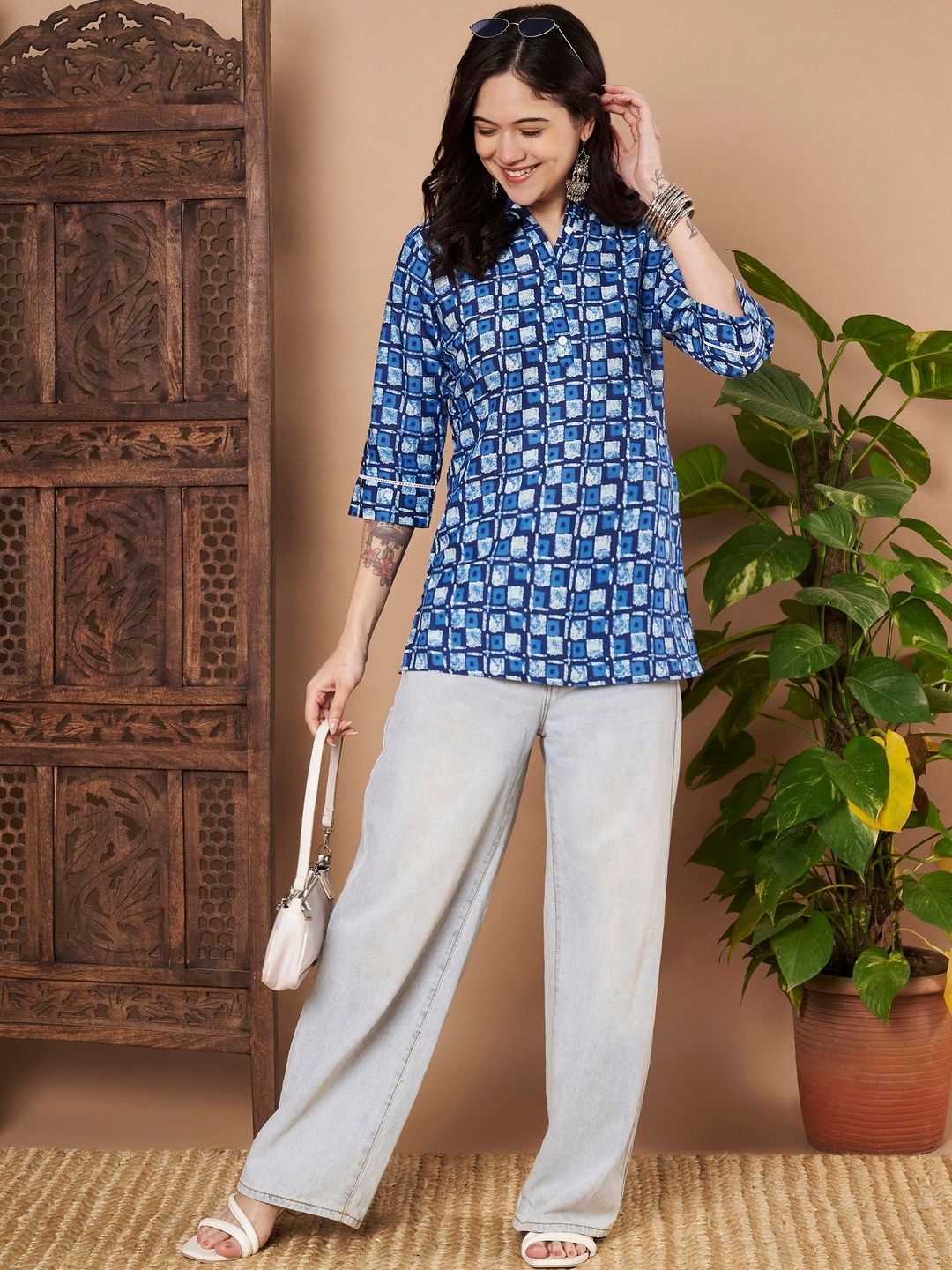 HERE&NOW Geometric Printed Pure Cotton Kurti-picture-10