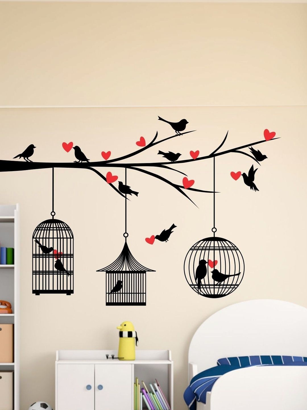 Sai Designs Black & Red Birds & Cage Red Heart Wall Sticker-picture-38