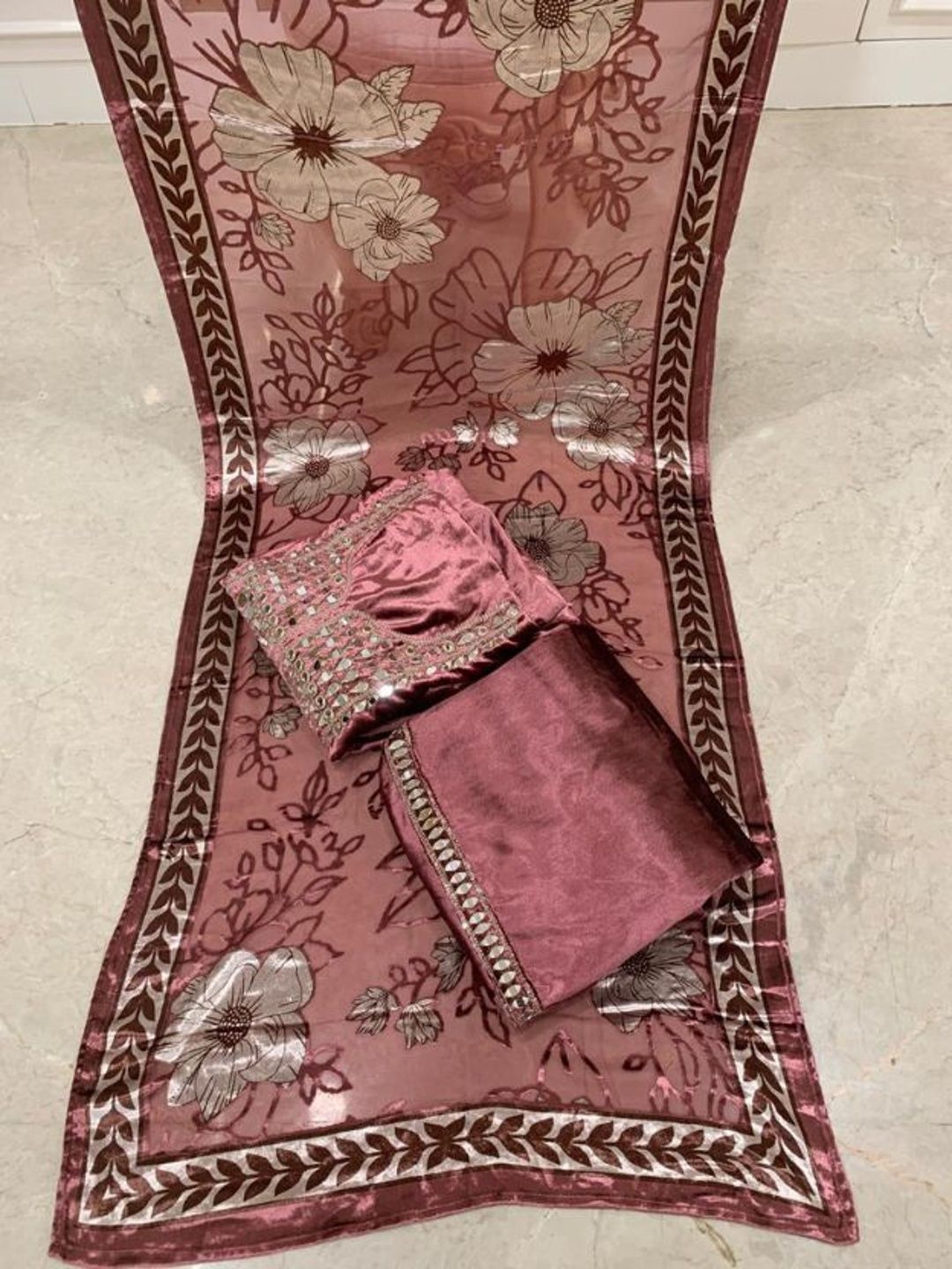 MARC LOUIS Embellished Velvet Unstitched Dress Material-picture-19