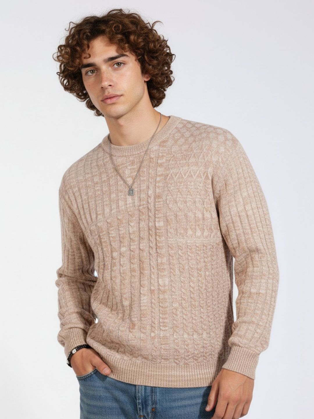 glitchez Cable Knit Self Design Pullover-picture-35
