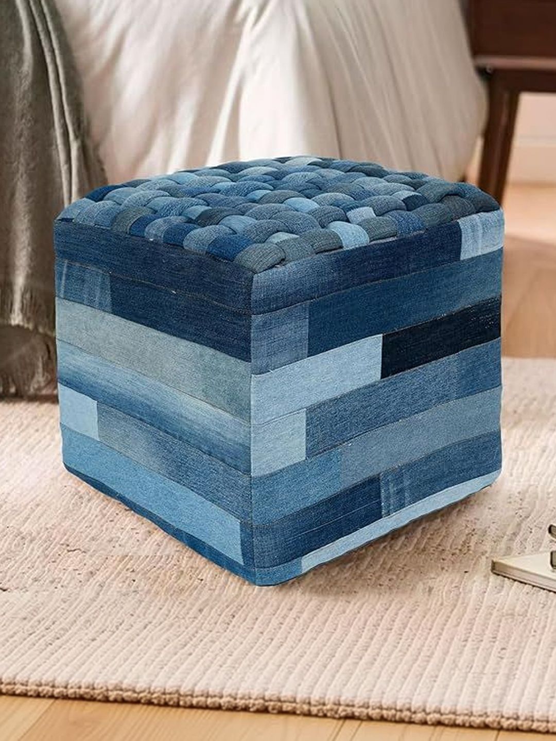 PLIVANA Blue Printed Square Ottomans-image-49