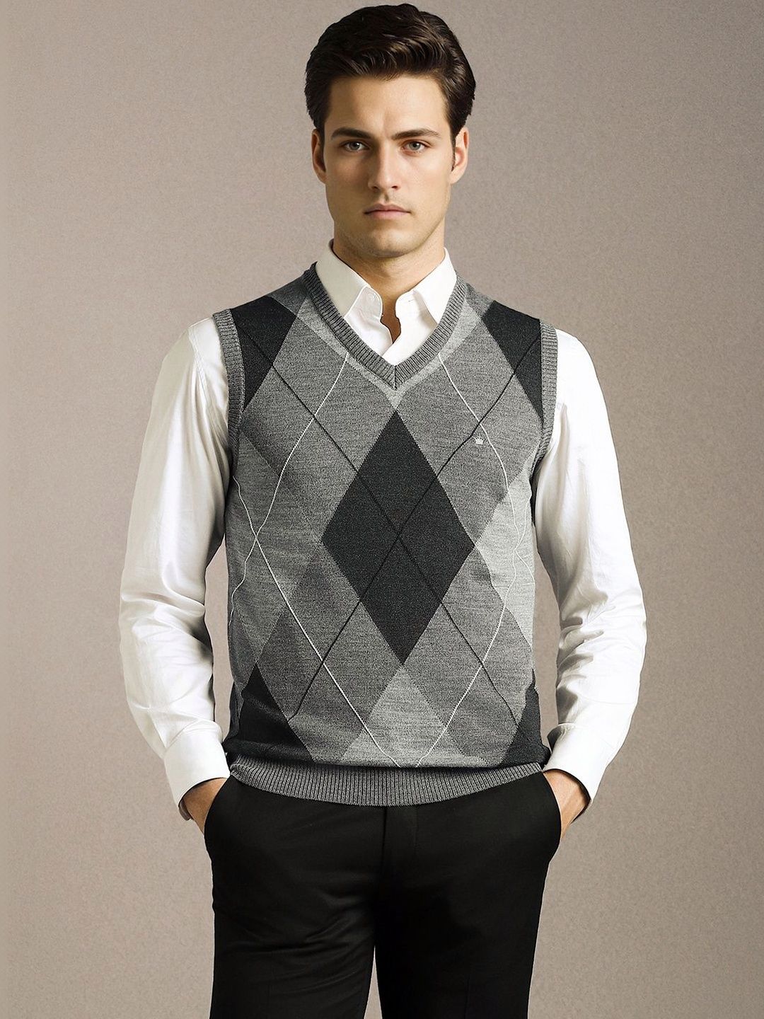 Louis Philippe Men Argyle Checked Sweater Vest-picture-30