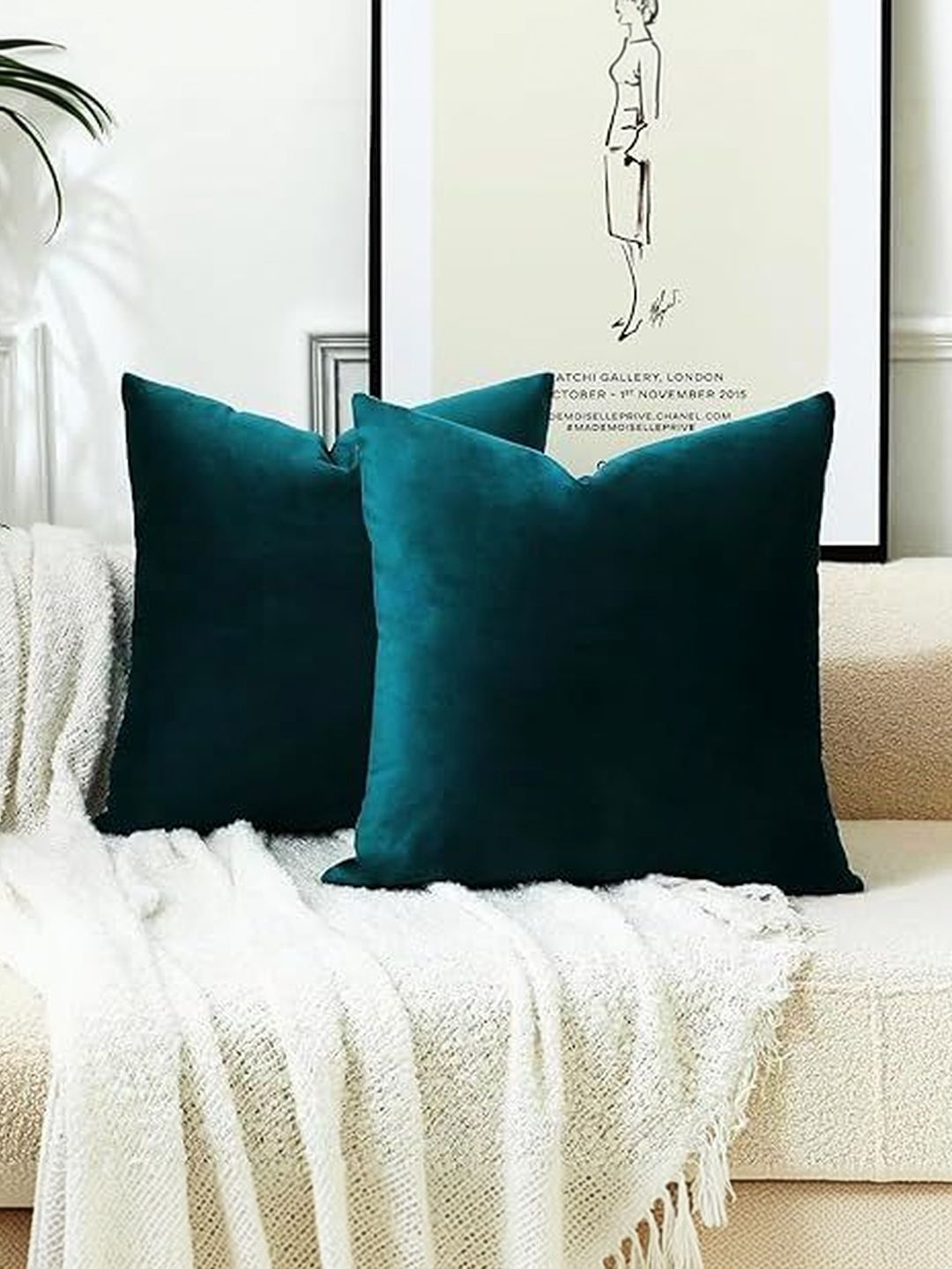 KNOTTING HOME Teal Set of 5 Velvet Square Cushion Covers-picture-20