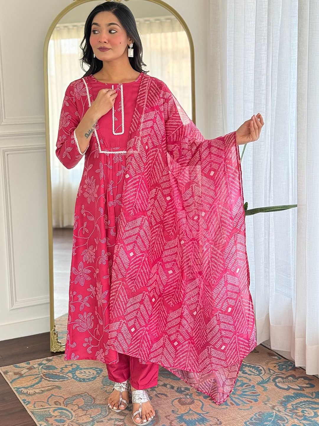 Brand Hill Women Floral Printed Panelled Kurta with Pyjamas & With Dupatta-picture-30