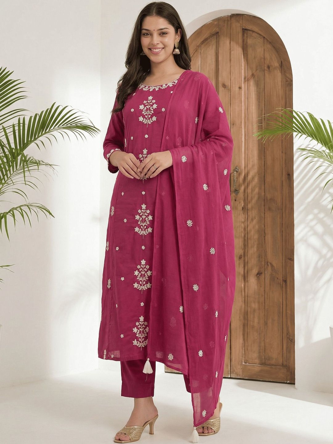 KRISHNA KURTIES Women Ethnic Motifs Embroidered Regular Thread Work Kurta with Trousers & With Dupatta-picture-30