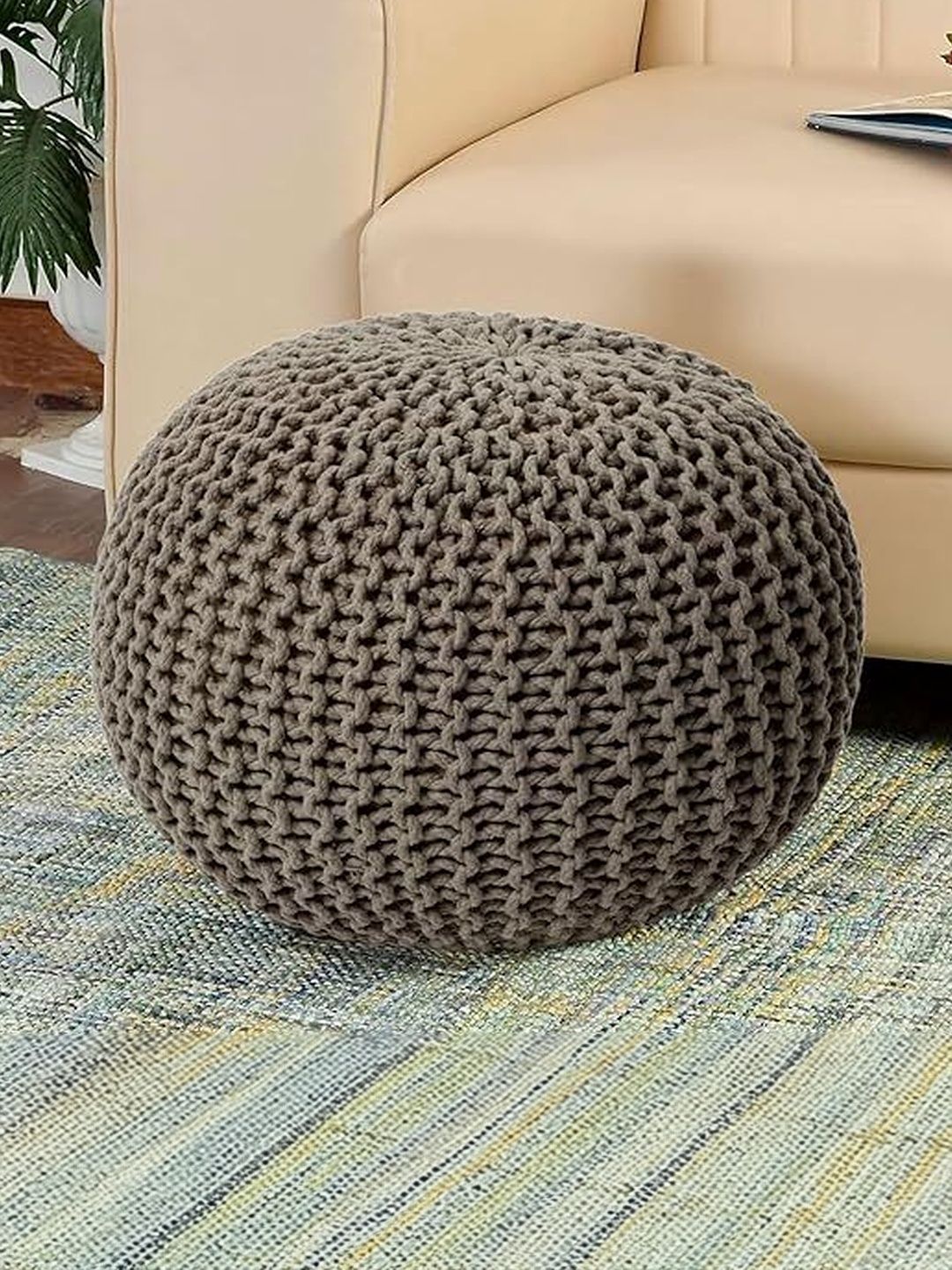 PLIVANA Textured Wooded Round Ottomans-image-48