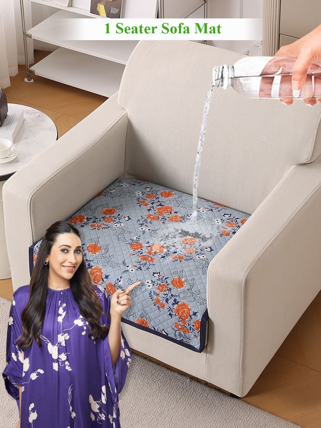 HOKIPO Blue & Blue Printed Polyester 1 Piece Sofa Cover-image-21