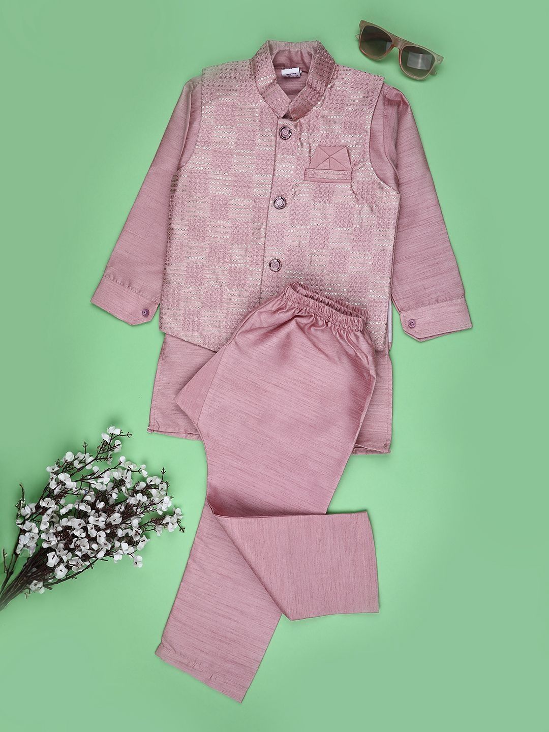 V-Mart Boys Regular Sequinned Kurta with Pyjamas-picture-58