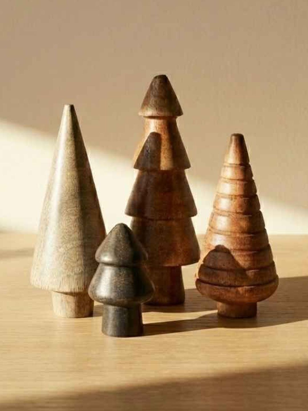 Atrangi Studio 4Pcs Brown & Grey Textured Scandinavian Wooden Tree Decor-picture-37