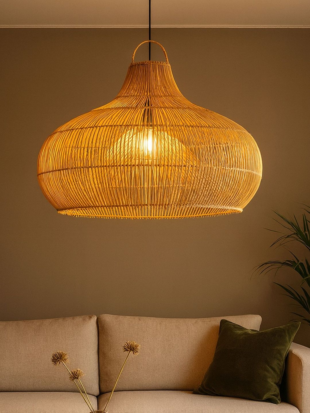HABERE INDIA Brown & Brown Textured Ceiling Lamp-image-41