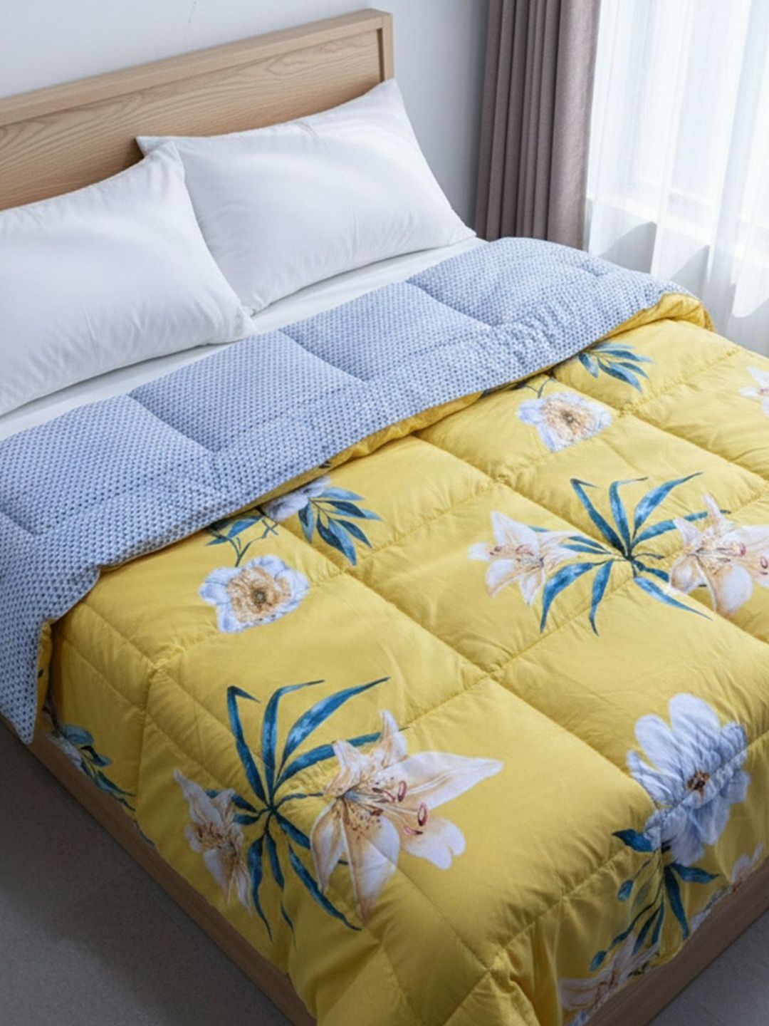 Florida Yellow & Yellow Floral Mild Winter 350 GSM Comforter-image-21