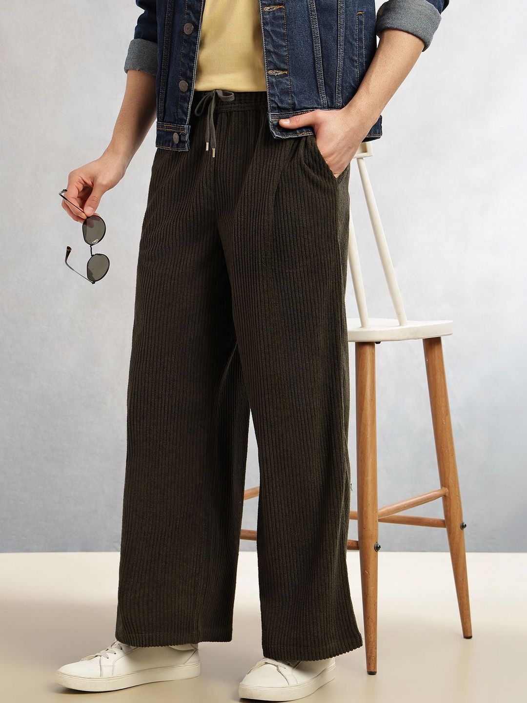 Thomas Scott Men Textured Regular Fit Corduroy Trousers-picture-53