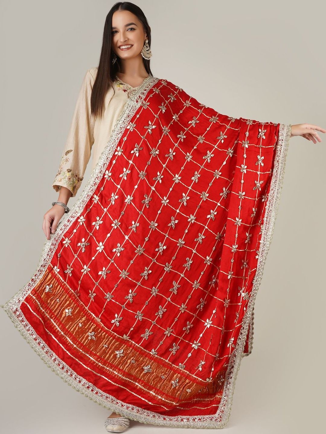 A R SILK DUPATTA HUB Ethnic Motifs Embroidered Dupatta with Gotta Patti-picture-39