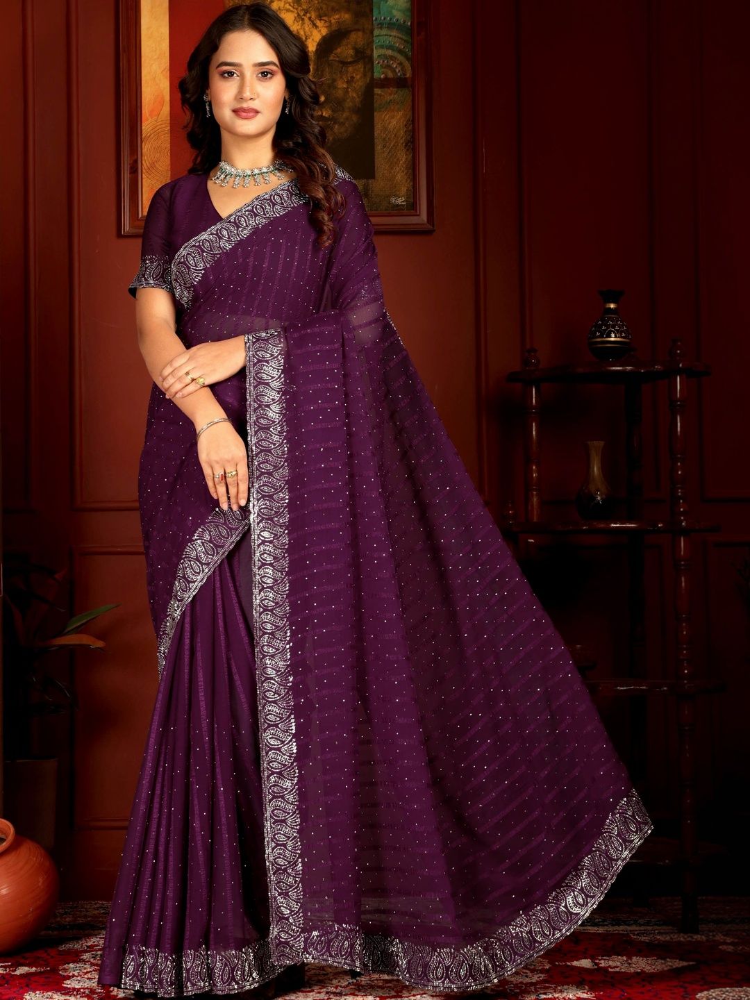 Lapetiya Clothing Embellished Zari Pure Georgette Heavy Work Kanjeevaram Saree-picture-19